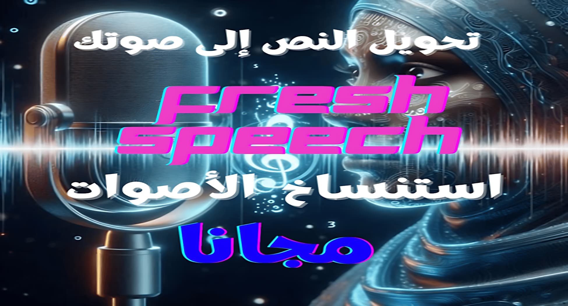صورة تُعبّر عن تقنية تحويل النص إلى صوت بالذكاء الاصطناعي، مع التركيز على اللغة العربية واستنساخ الأصوات.