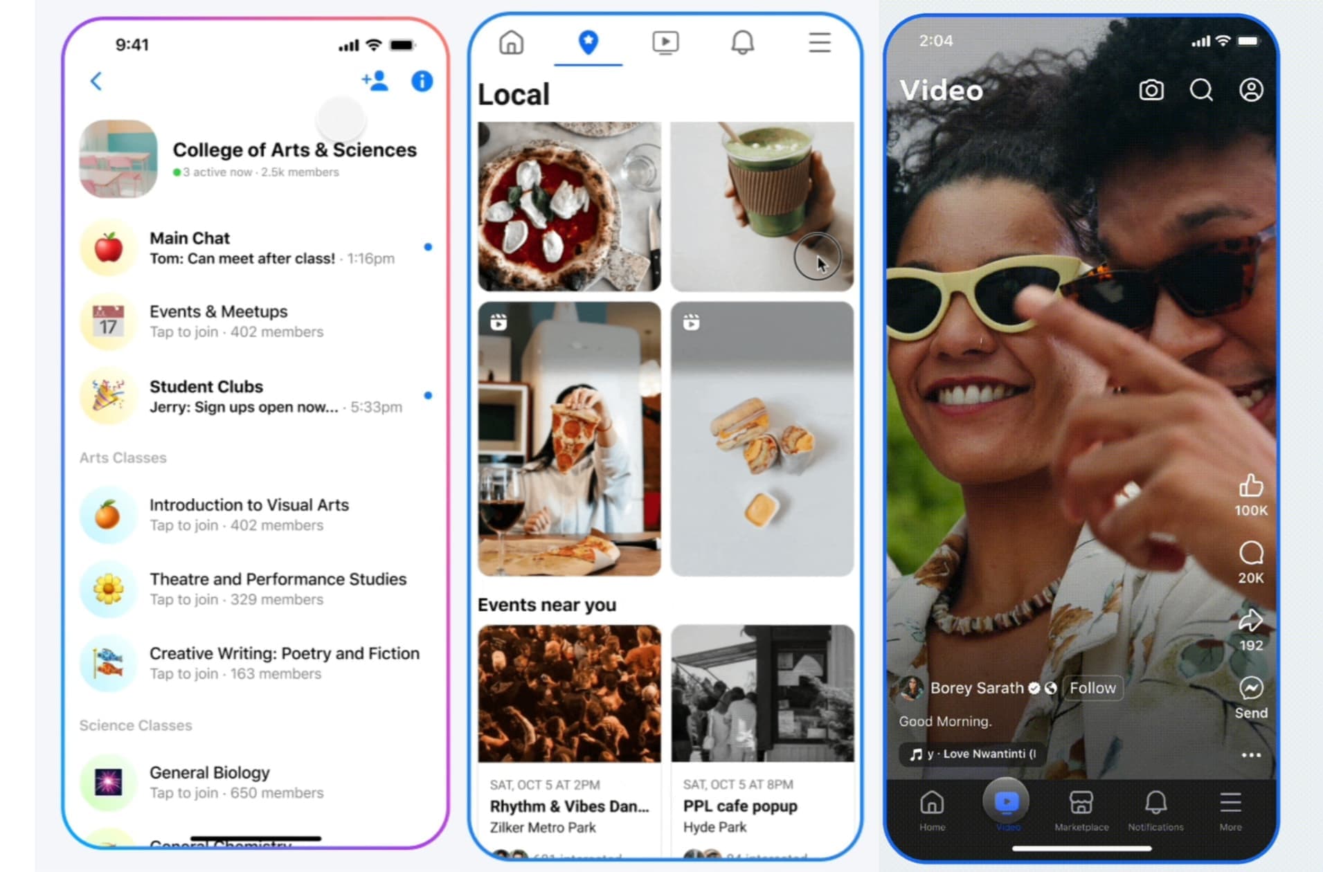 مجموعة لقطات شاشة لأدوات و تبويبات ميتا الجديدة في Facebook