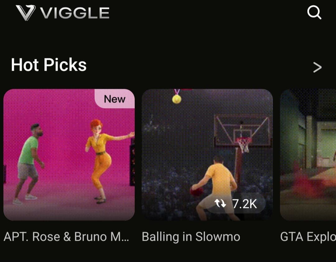 لقطة شاشة للواجهة الرئيسية داخل تطبيق Viggle.ai