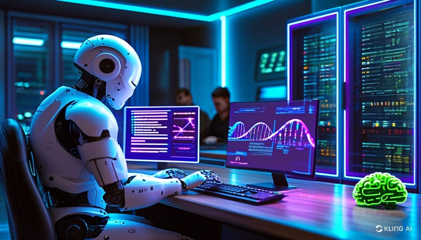 نشرة الذكاء الاصطناعي الاسبوعية من ١ الى ٧ يناير: صورة رمزية لروبوت يقوم بالوظائف وتحليل الجينات