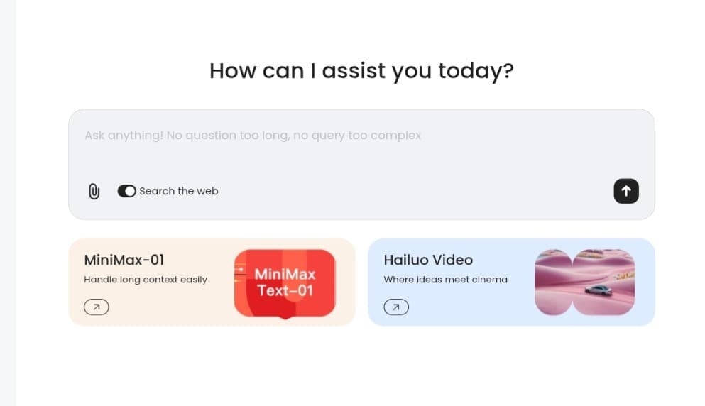 واجهة الدردشة مجانًا مع MiniMax-01 في منصة Hailuo