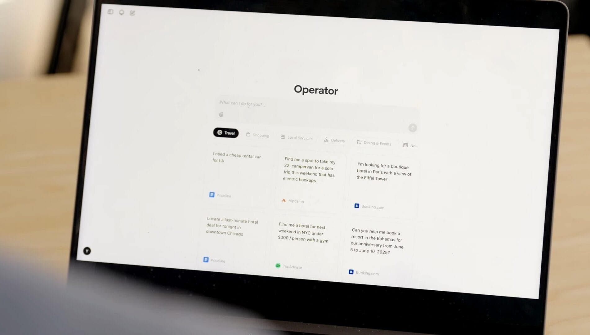 واجهة وكيل الذكاء الاصطناعي Operator على شاشة لابتوب