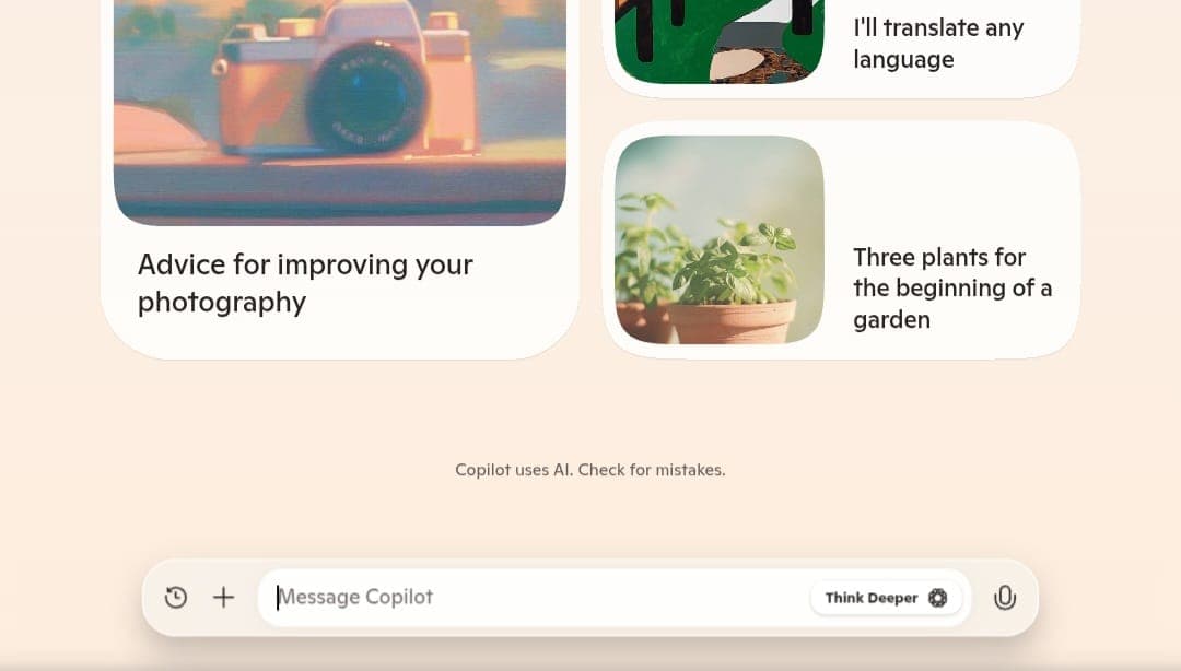 واجهة المستخدم في Microsoft Copliot مع ميزة "Think Deeper"