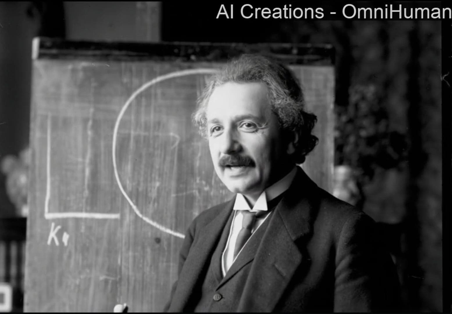 صورة لآينشتاين مزيفة بتقنية OmniHuman-1. لقطة من فيديو يوضح قوة التزييف العميق