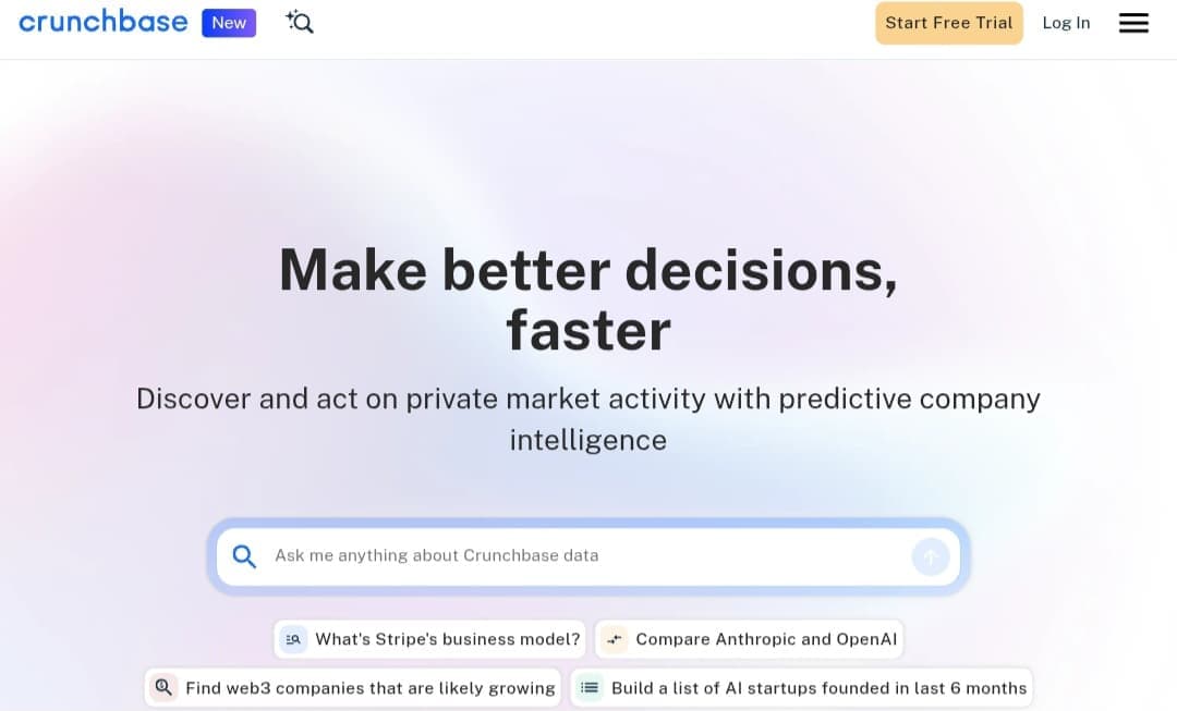 واجهة النسخة الجديدة من Crunchbase المدعومة بالذكاء الاصطناعي للتنبؤ بنجاح الشركات الناشئة