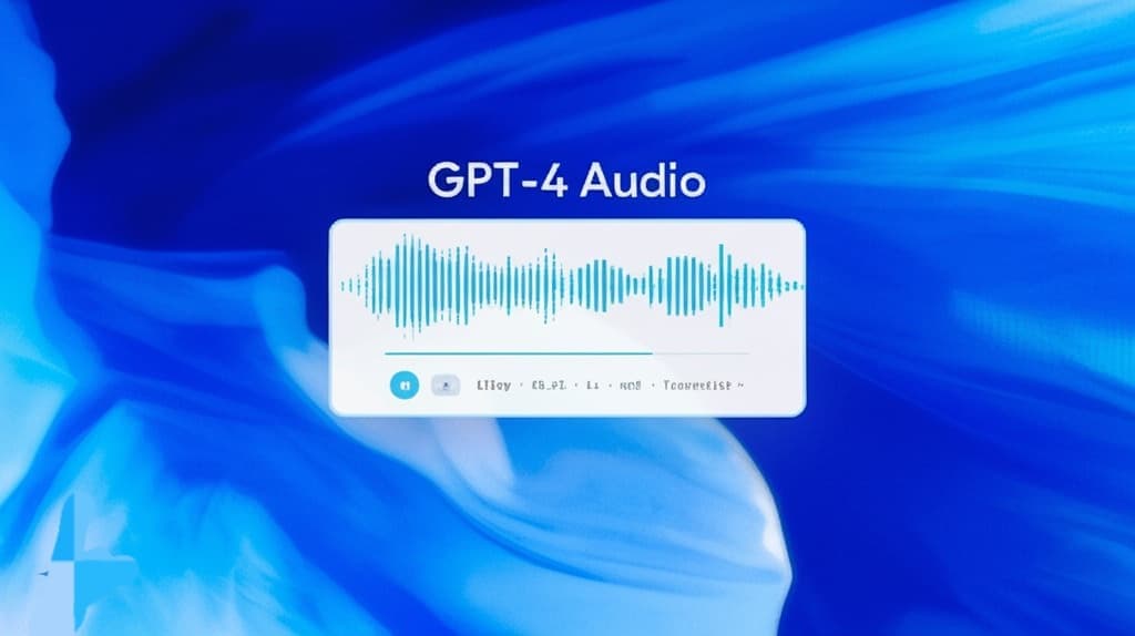 كلمة "GPT-4 Audio" مع موجة صوتية، تمثل النماذج الصوتية الجديدة GPT-4o لتحويل الكلام إلى نص والنص إلى صوت.