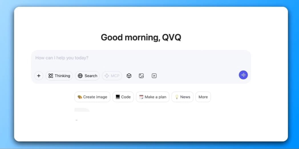 Screenshot of the Qwen2.5-Max AI model interface, showing how to interact with QVQ-Max capabilities via options like search, thinking, image generation, and coding.