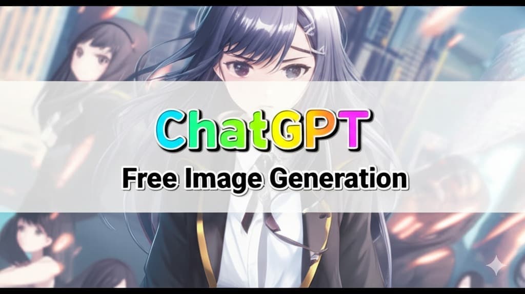 نص مكتوب "ChatGPT free image generation" على خلفية فنية لصورة أنمي جذابة، يعكس المشهد خبر إتاحة OpenAI ميزة توليد الصور مجانًا