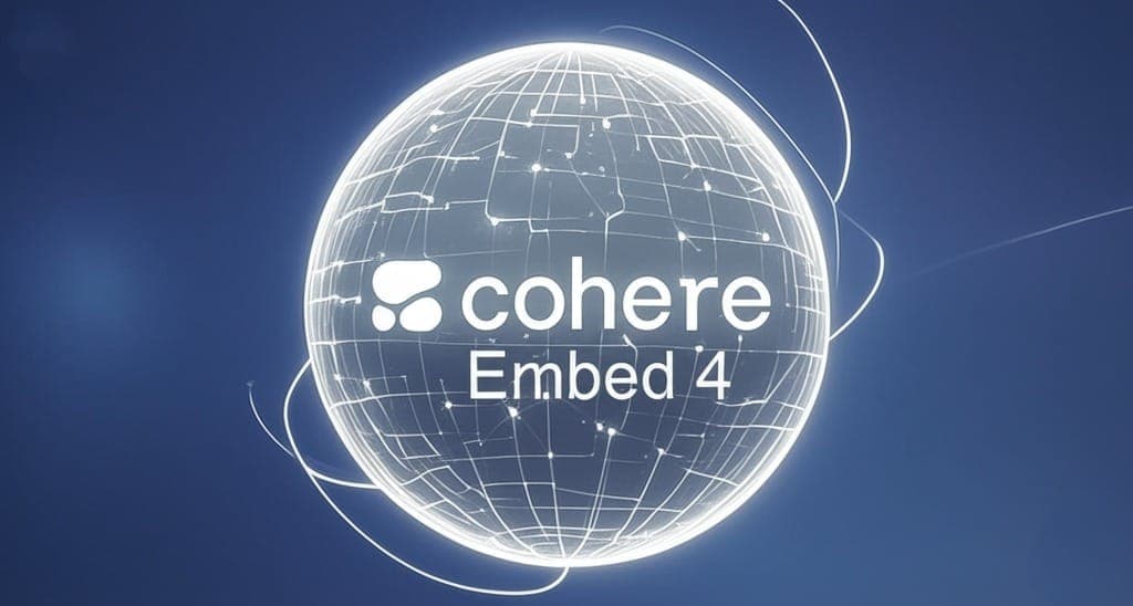 A visual representation of Cohere’s Embed 4 AI model, depicted as a glowing spherical data network.