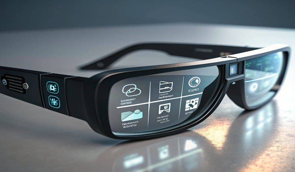 صورة لنظارات ذكية حديثة بواجهة رقمية، تمثل كيفية جمع نظارات Ray-Ban Meta للبيانات البصرية والصوتية لتدريب الذكاء الاصطناعي بعد تحديث سياسة الخصوصية.