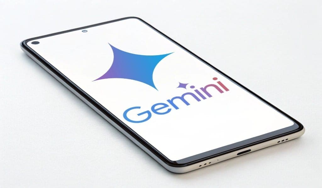 Smartphone displaying the Google Gemini app and logo on its screen