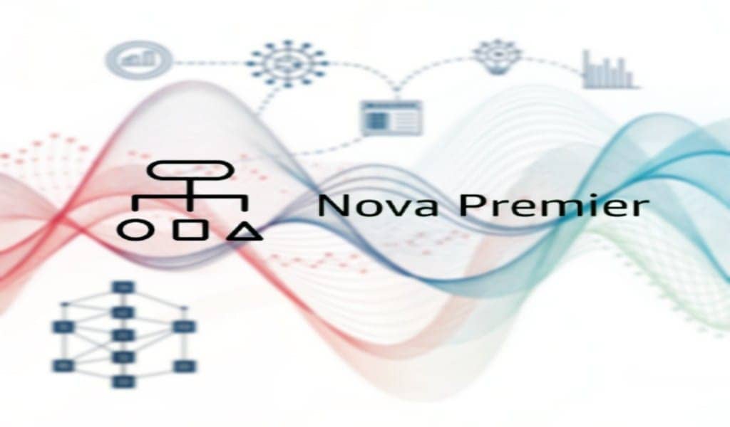 An abstract futuristic image depicting interconnected glowing nodes and digital data streams, symbolizing a powerful AI model like Amazon Nova Premier.