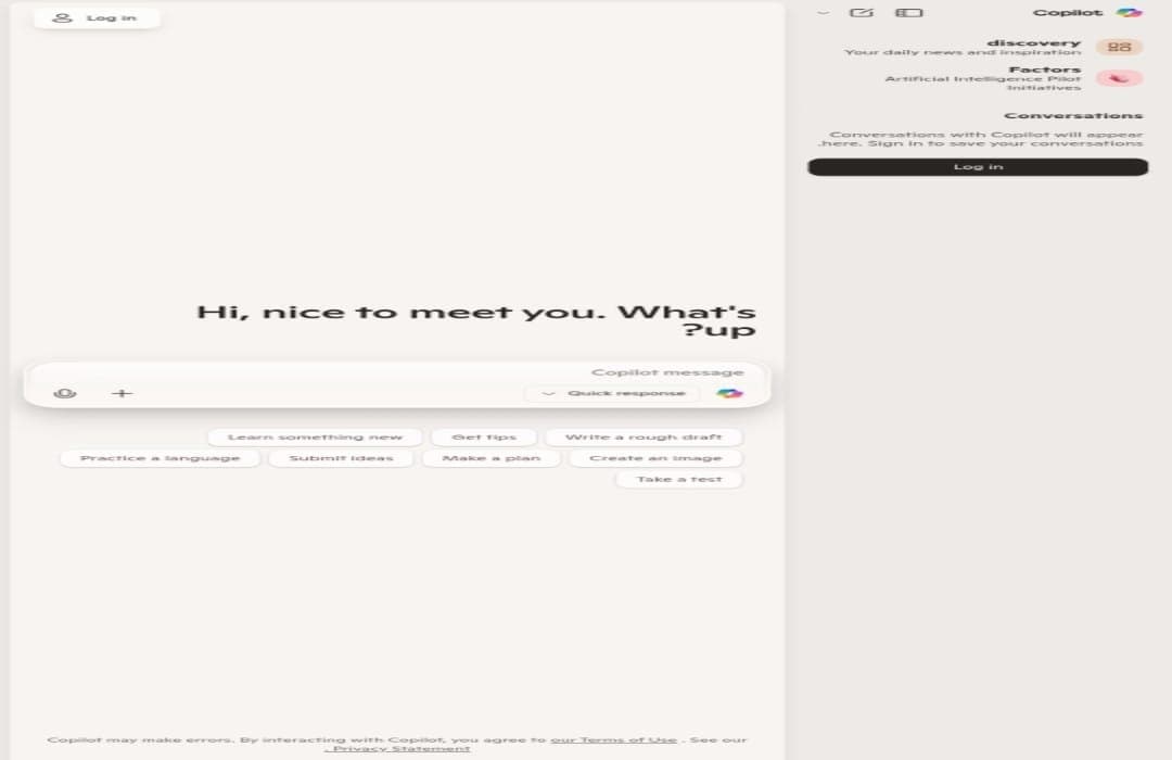 A screenshot of the Microsoft Copilot app interface on Windows displaying the "Create an image" option for AI image generation.