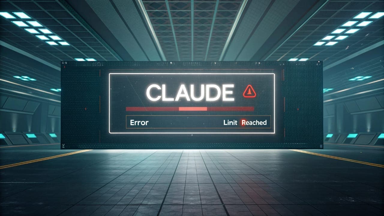 شاشة رقمية تعرض رسالة خطأ لنموذج Claude AI: 'Error, Limit Reached'، ترمز إلى مشاكل الأداء والقيود التي يواجهها المستخدمون.