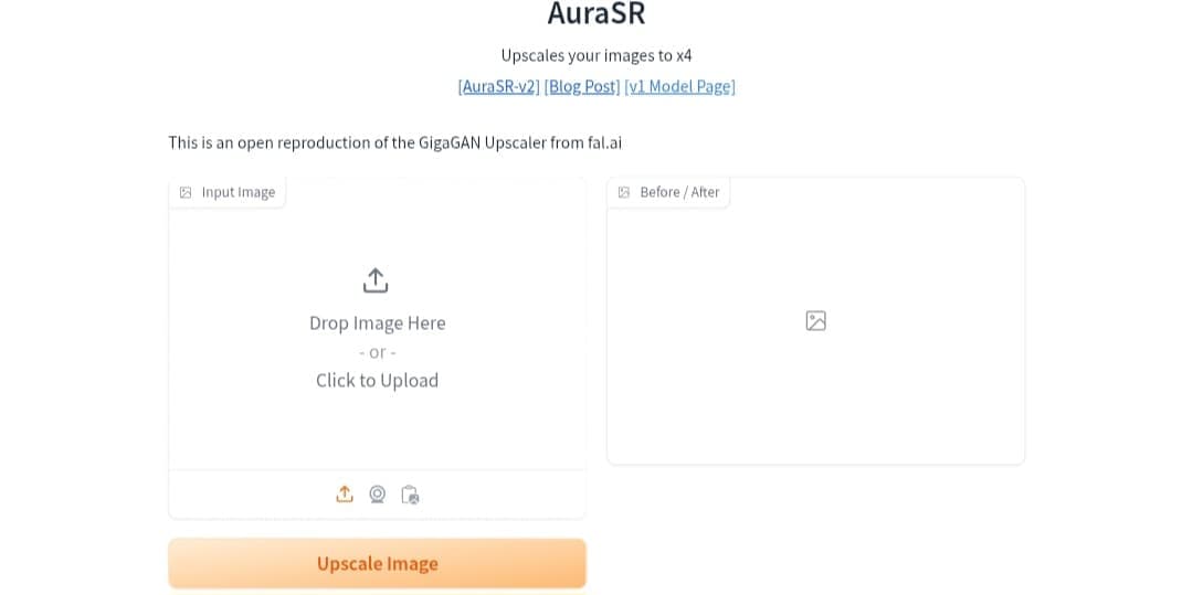واجهة أداة AuraSR على منصة Hugging Face: تكبير الصور ورفع جودتها بالذكاء الاصطناعي مجانًا