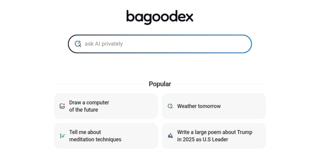 واجهة محرك البحث بالذكاء الاصطناعي Bagoodex.
