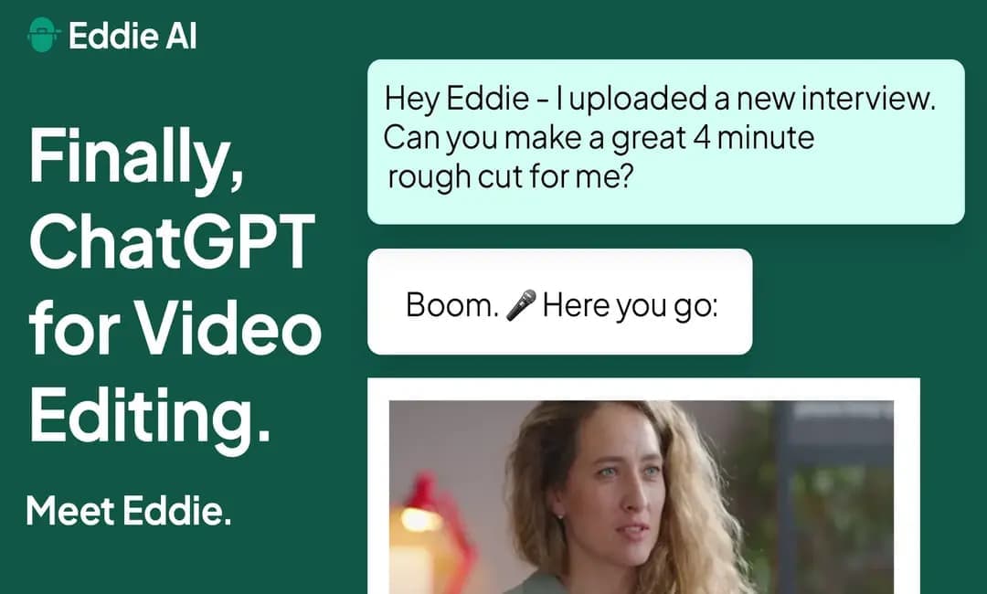 Screenshot showing the Eddie AI interface and how to edit video through chatting with the bot.