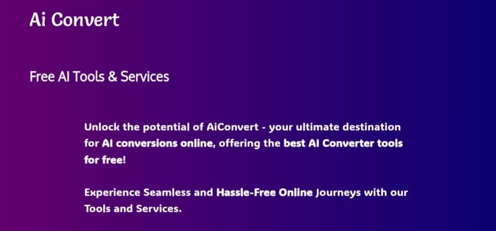 Screenshot of the aiconvert.online English homepage, highlighting the main heading 'Free AI Tools & Services'.