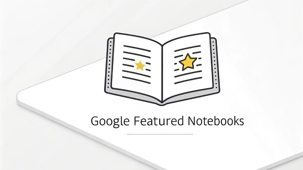 An icon of an open book with stars inside, symbolizing Google's Featured Notebooks.