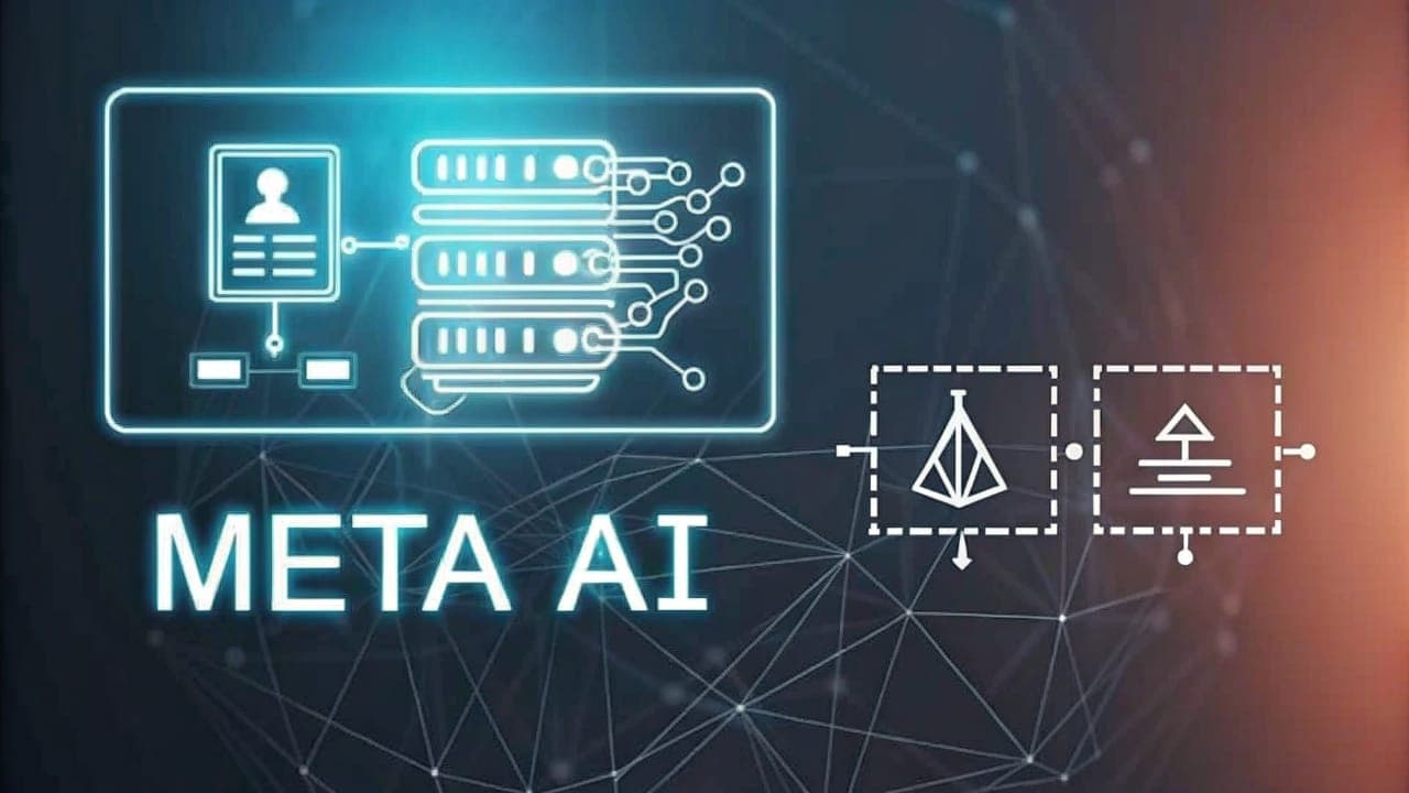 رسم توضيحي لشعار Meta AI بجانب أيقونات ترمز لمراكز البيانات والخيام لتسريع البنية التحتية للذكاء الاصطناعي.