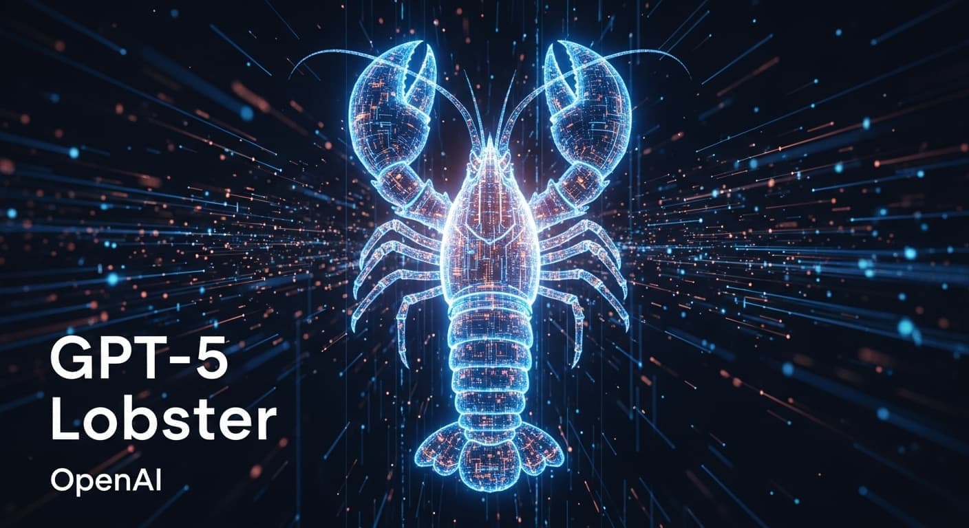 A glowing blue digital lobster made of circuit board patterns, representing the OpenAI GPT-5 Lobster artificial intelligence model.