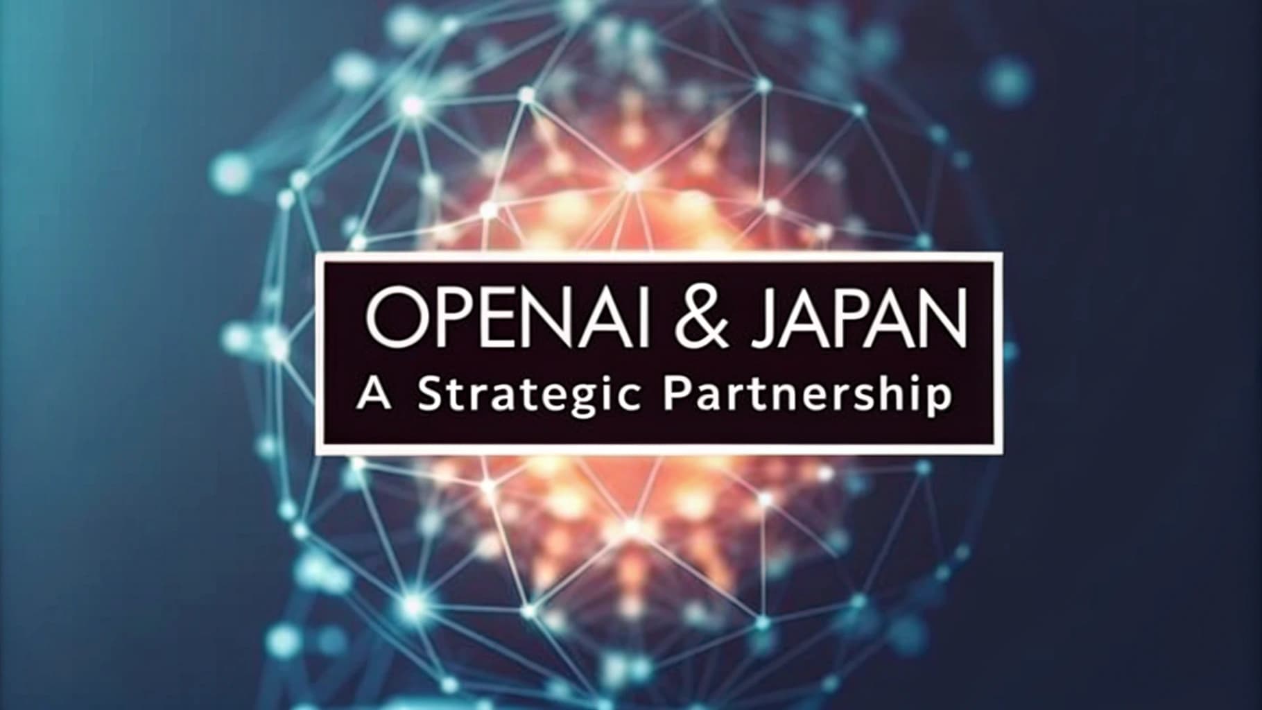 صورة لشبكة عصبية متوهجة ترمز للذكاء الاصطناعي، يتوسطها نص مكتوب: "OpenAI واليابان: شراكة استراتيجية".
