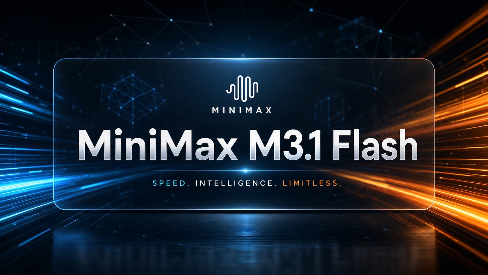 تصميم إعلاني يحمل شعار شركة MiniMax واسم نموذج M3.1 Flash بخلفية زجاجية وخطوط ضوئية سريعة