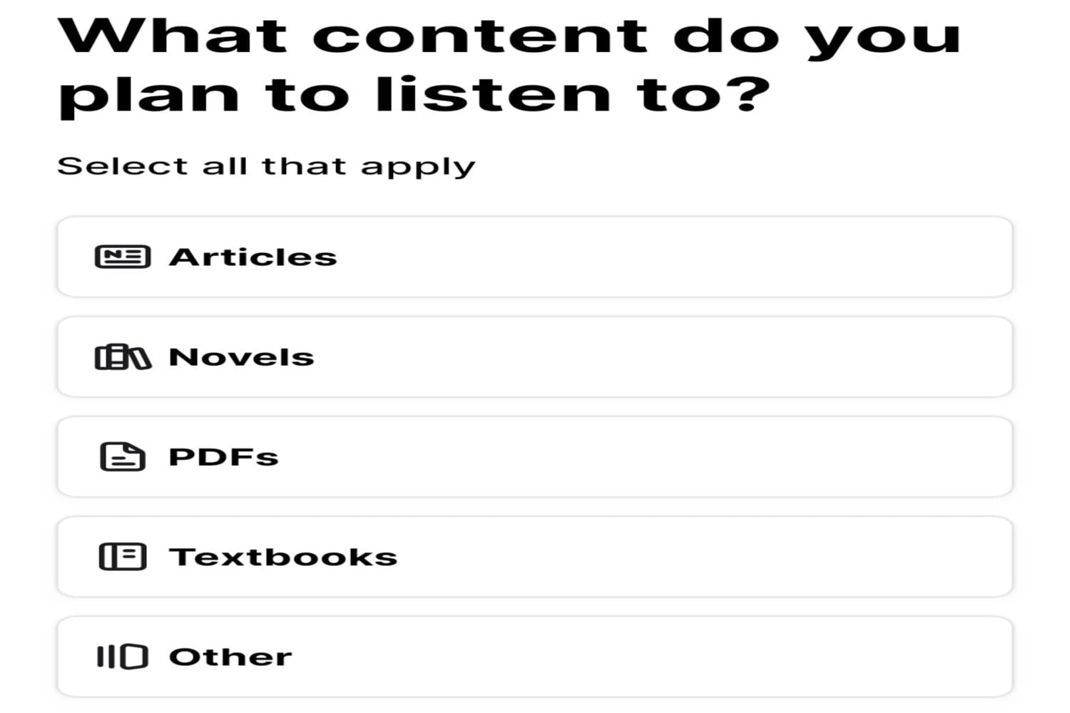 أنواع المحتوى المدعوم في ElevenLabs Reader ElevenLabs Reader يدعم تحويل المقالات، الروايات، ملفات PDF، والكتب الدراسية إلى صوت.