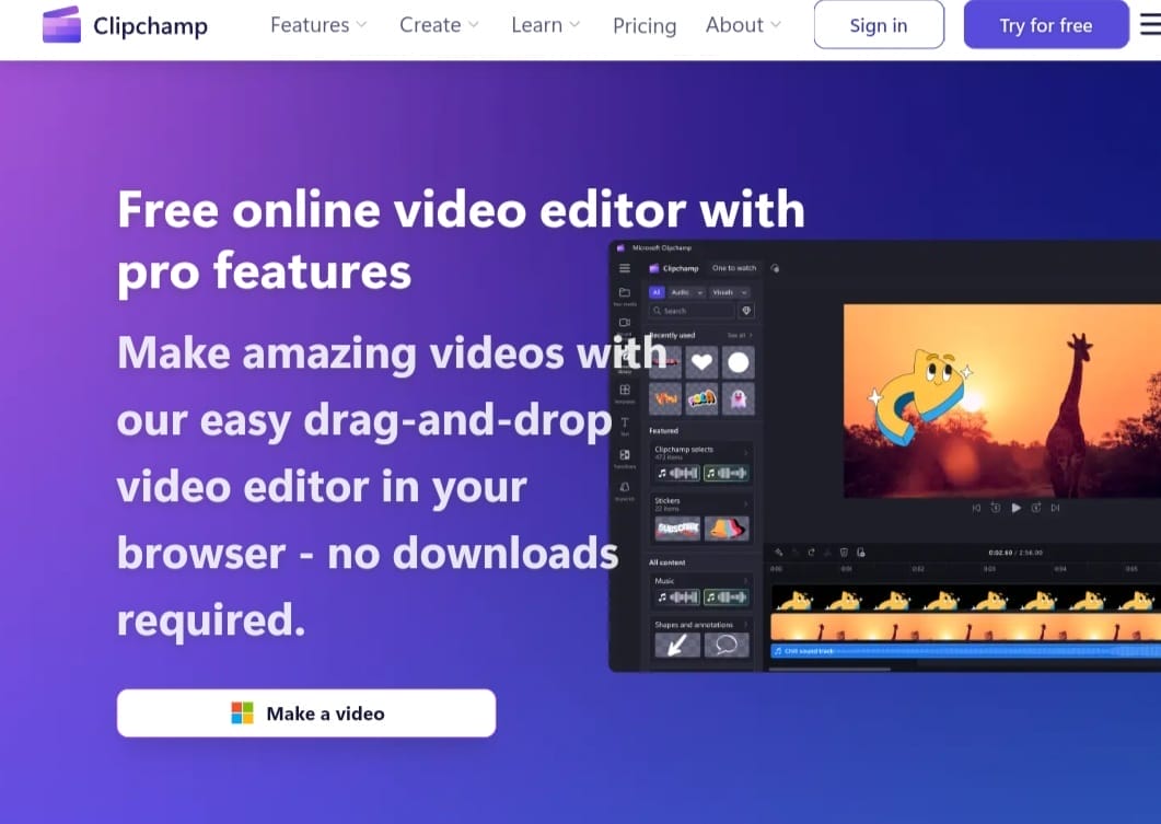 واجهة Clipchamp - محرر الفيديو عبر الإنترنت واجهة Clipchamp لتعديل الفيديوهات أونلاين مجانًا