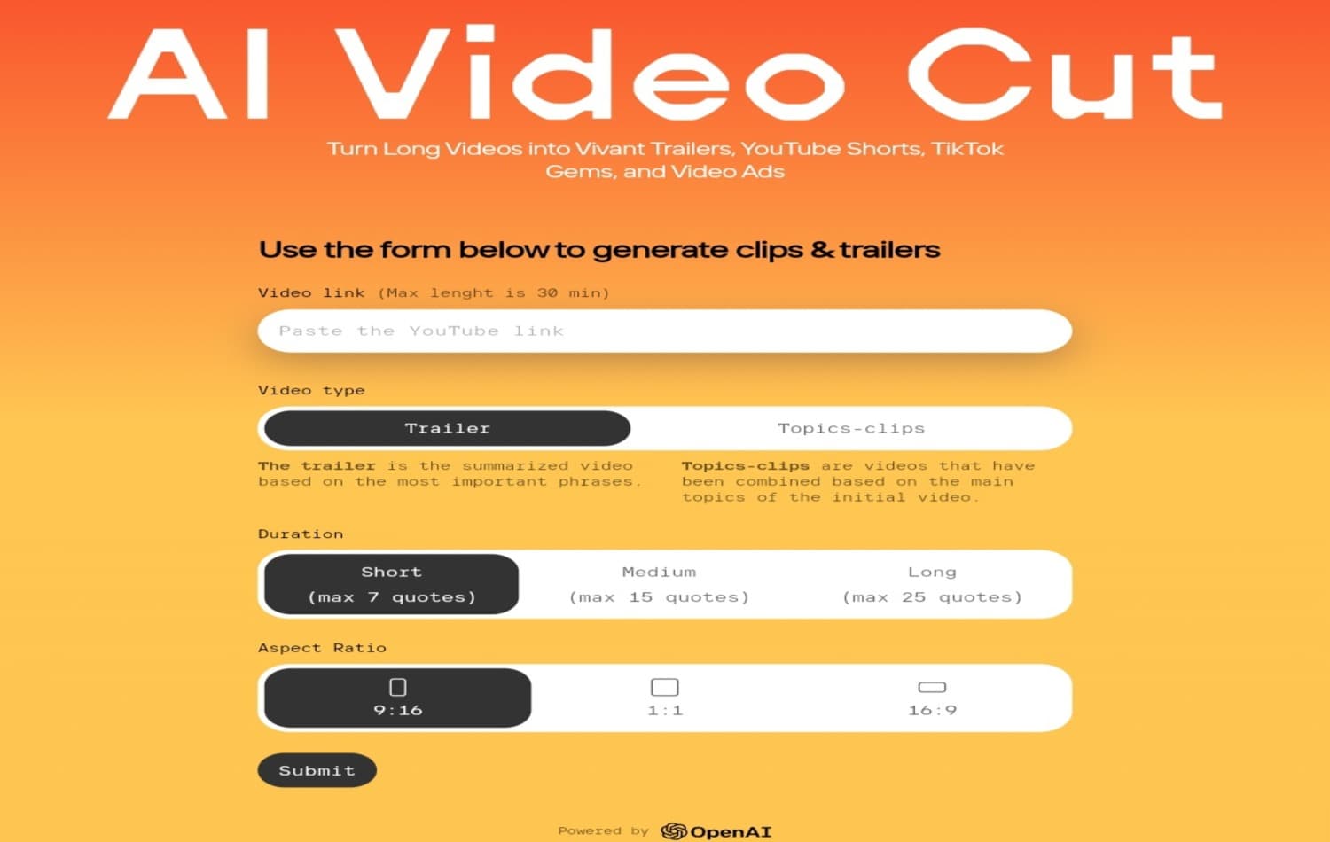 AI Video Cut لتحويل الفيديوهات الطويلة إلى مقاطع قصيرة