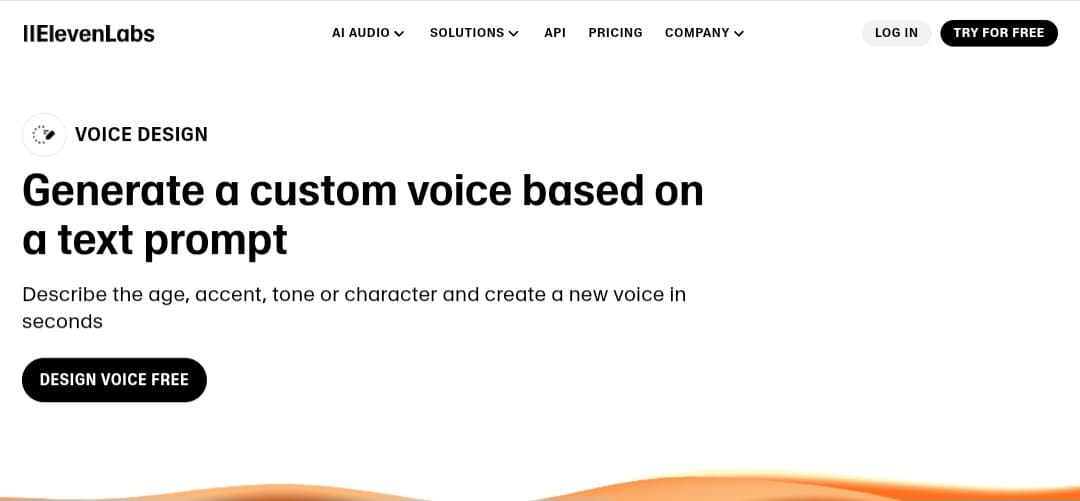 Design Voice Free at ElevenLabs واجهة أداة Voice Design في ElevenLabs مع خيار "Design Voice Free"
