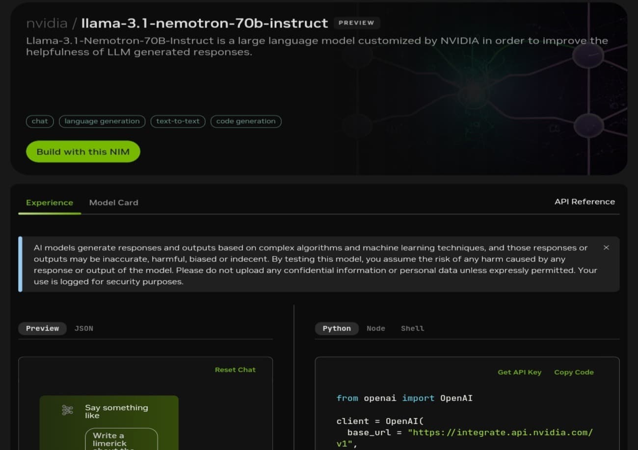 Llama-3.1-Nemotron-70B-Instruct on Nvidia واجهة استخدام Llama-Nemotron على Nvidia