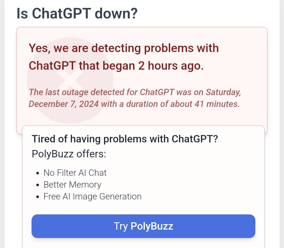 موقع Down For Everyone Or Just Me يؤكد تعطل ChatGPT موقع Down For Everyone Or Just Me يؤكد تعطل ChatGPT
