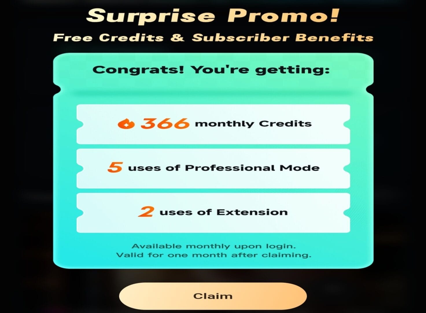 Features of the free plan in Kling AI: 166 renewable monthly credits, three professional mode trials, and two video extensions.