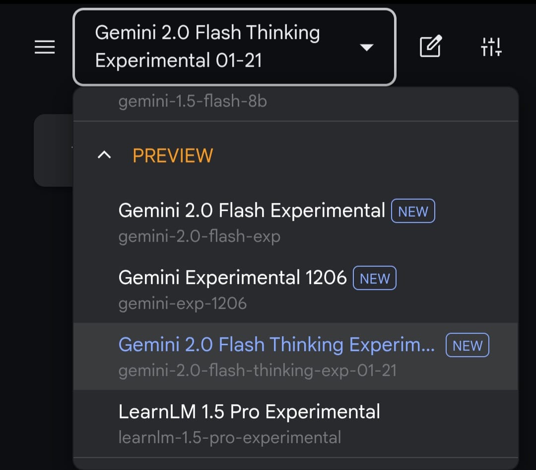 Gemini-2.0-Flash-Exp-0121 في AI Studio إصدار Gemini-2.0-Flash-Exp-0121 ضمن قائمة النماذج في ai studio