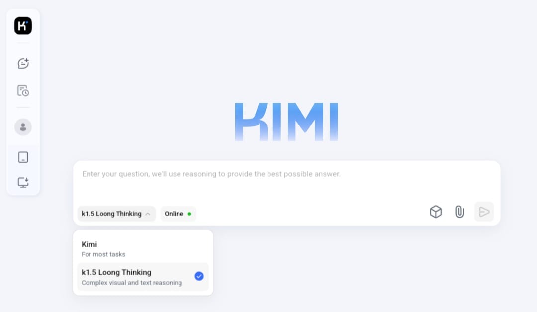 واجهة نموذج Kimi k1.5 في منصة Kimi.ai واجهة نموذج Kimi k1.5 في منصة Kimi.ai
