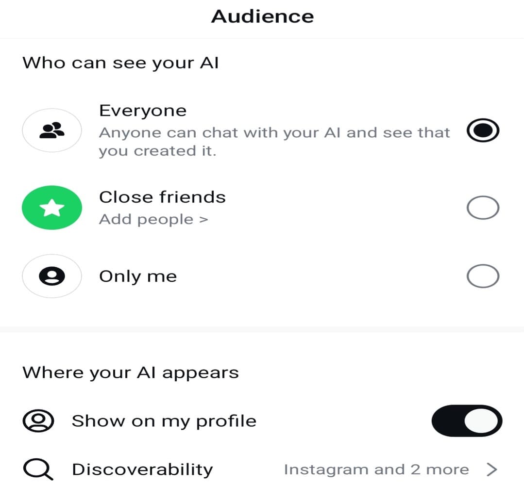 خيارات تحديد من يمكنه التفاعل مع شخصيتك (Audience & Discoverability)