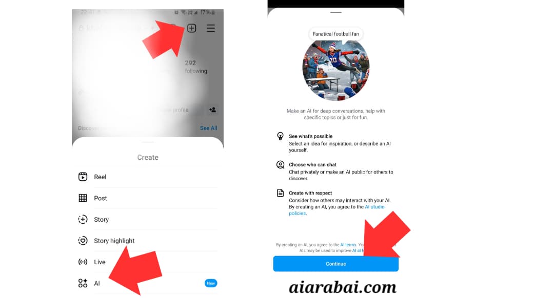 طريقة أخرى للوصول إلى خيار الذكاء الاصطناعي "AI" داخل Instagram