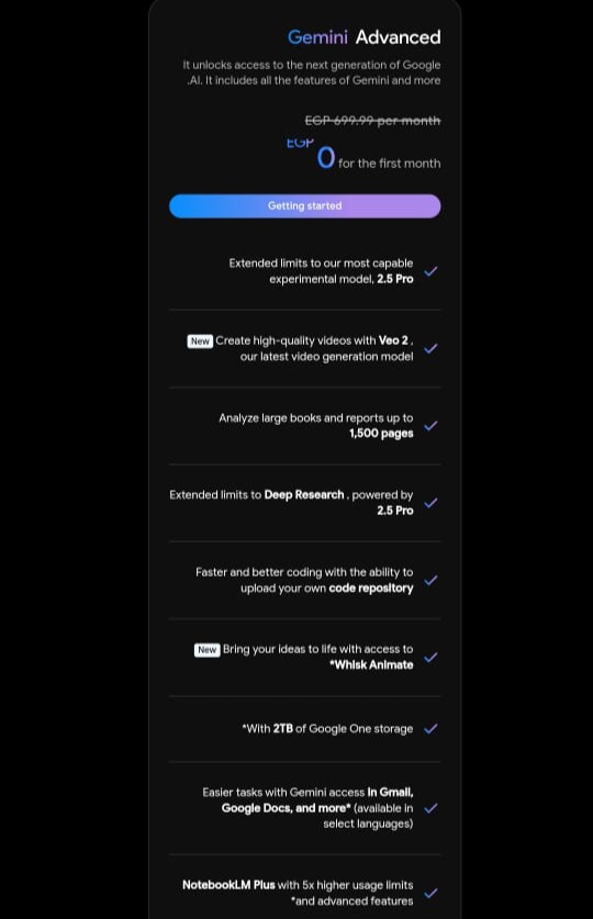 مزايا و سعر باقة Gemini Advanced مع ميزة الاستمتاع بالاستخدام المجاني خلال الشهر الأول 