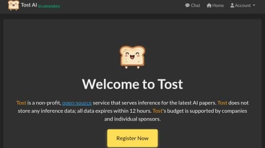 واجهة موقع Chat.Tost.ai تعرض شعار التوست وعبارة Welcome to Tost