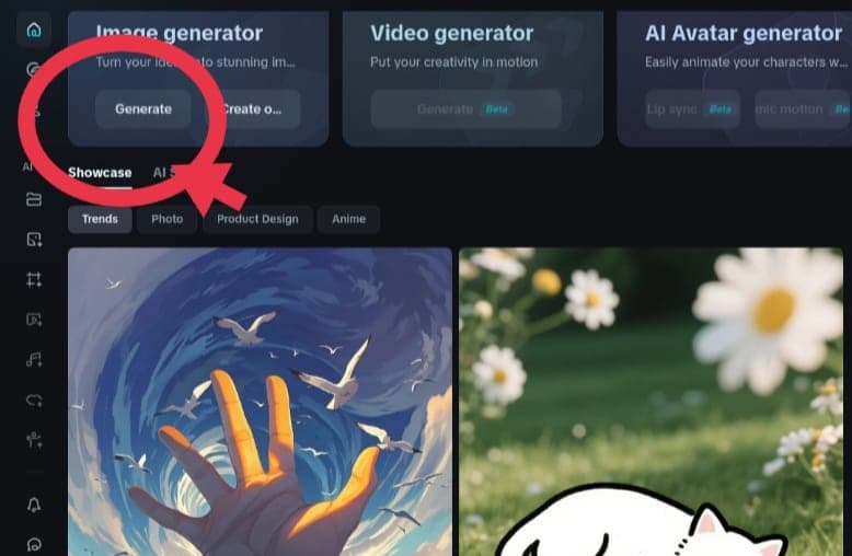 How to Start Generating Images on Dreamina Dreamina AI image generator interface showing the 'Generate' button under 'Image generator'.