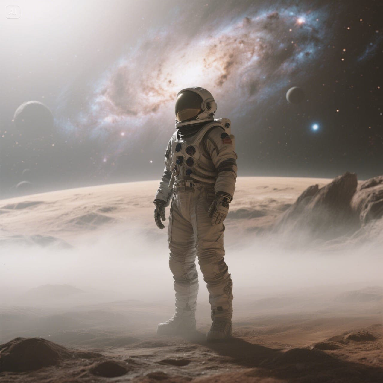 SeeDream 3.0: Lone Astronaut on a Misty Alien Planet SeeDream 3.0 image: Astronaut on a misty alien planet with nebula in sky.