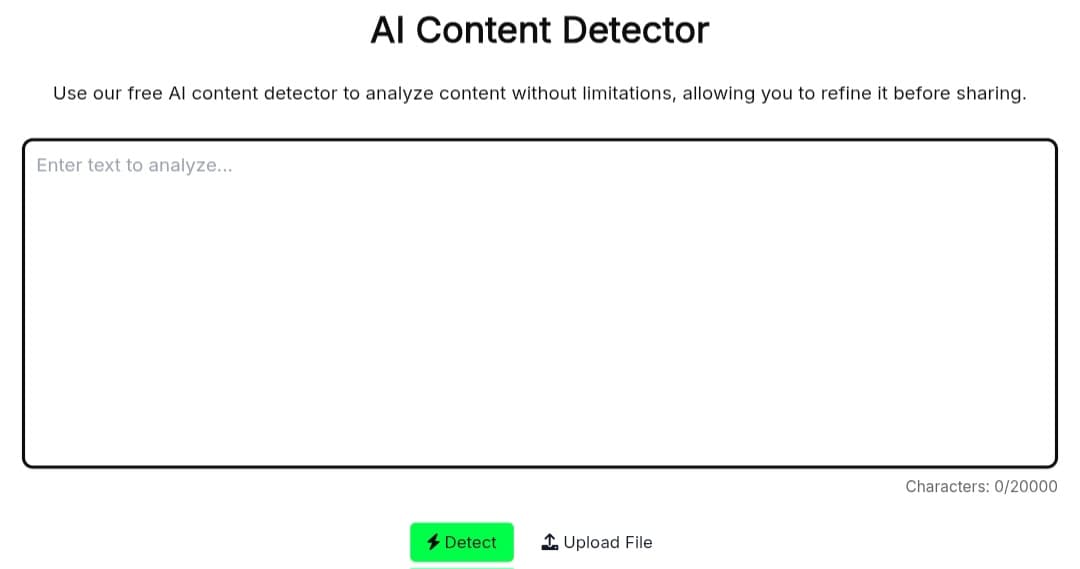 The English interface of aidetectorwriter.com for free AI content detection.
