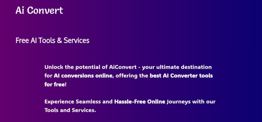 aiconvert.online English interface with the text 'Free AI Tools & Services'.