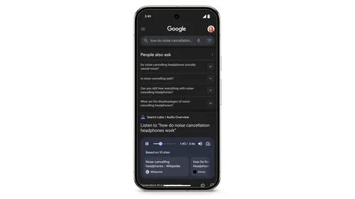 ميزة Audio Overviews في Google Search Lab لقطة شاشة توضيحية لميزة Audio Overviews في Google Search Lab