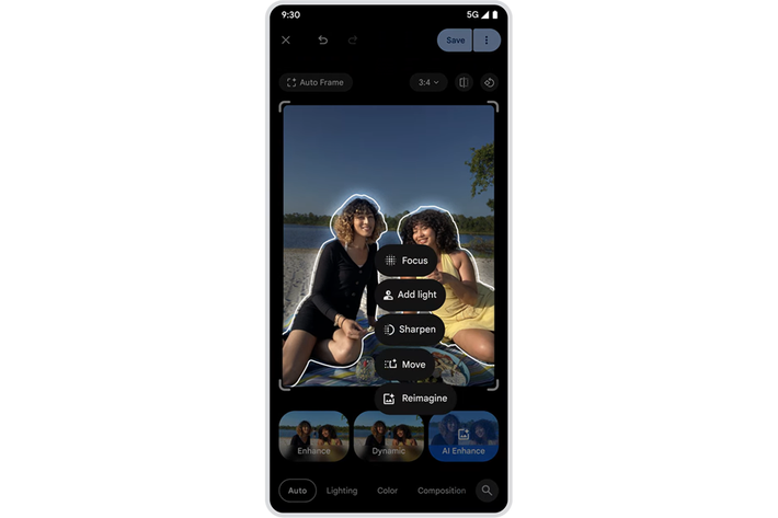 مثال توضيحي لمحرر صور Google الجديد مثال توضيحي لمحرر صور Google الجديد، يقترح أدوات التحرير المناسبة يتم تطبيقها بنقرة واحدة.