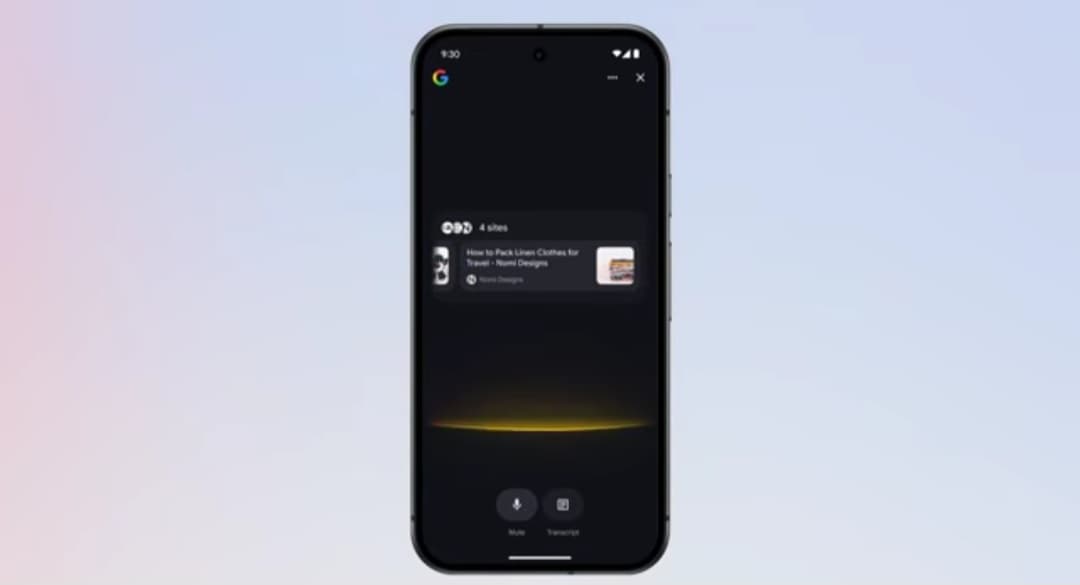 Thumbnail image: A smartphone displaying the interface of Google's AI model for voice and visual interaction