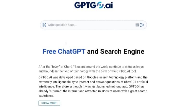محرك البحث بالذكاء الاصطناعي gptgo.ai