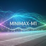 A visual representation of the open-source MiniMax-M1 AI model, highlighting its data processing capabilities and 1-million-token context window.