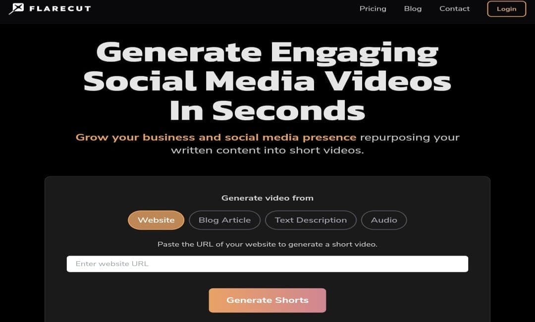 Flarecut's user interface for creating AI-powered short videos online.